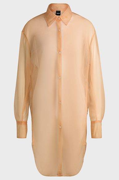 Relaxed-fit long-sleeved blouse in transparent jersey, Light Orange