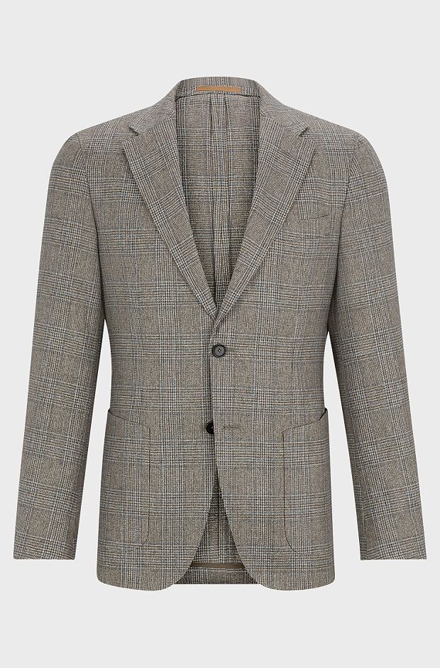 Slim-fit jacket in checked silk and virgin wool, Grey