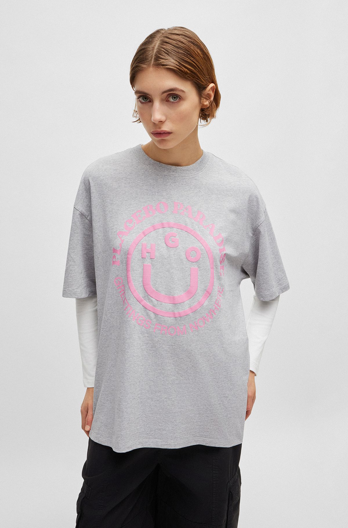Cotton-jersey T-shirt with seasonal graphic print, Light Grey