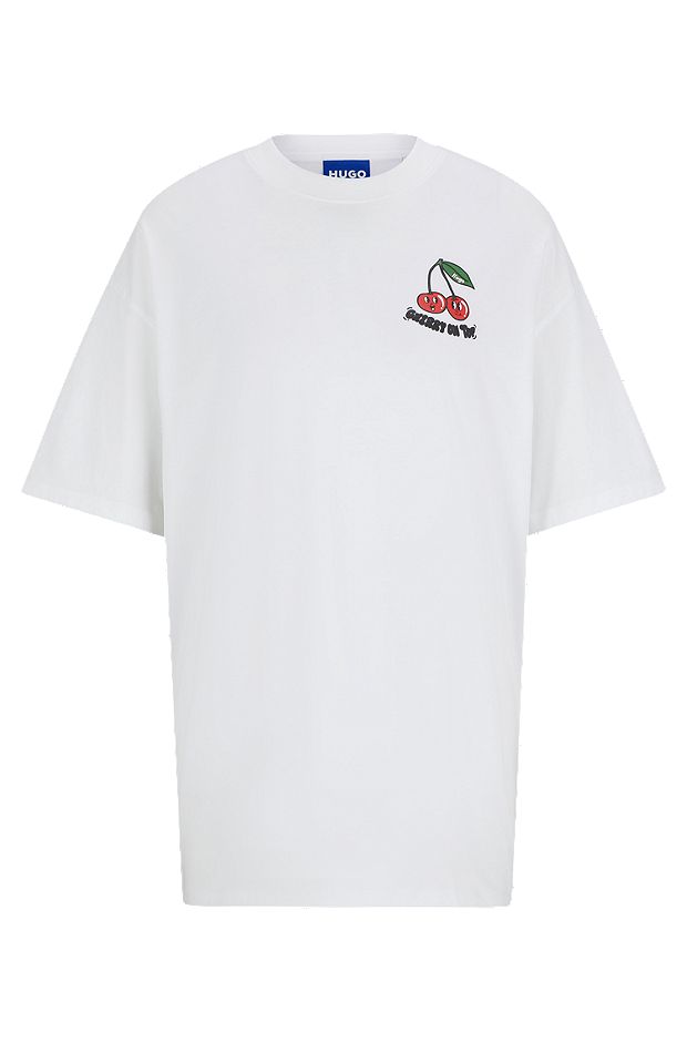 Cotton-jersey T-shirt with seasonal graphic print, White