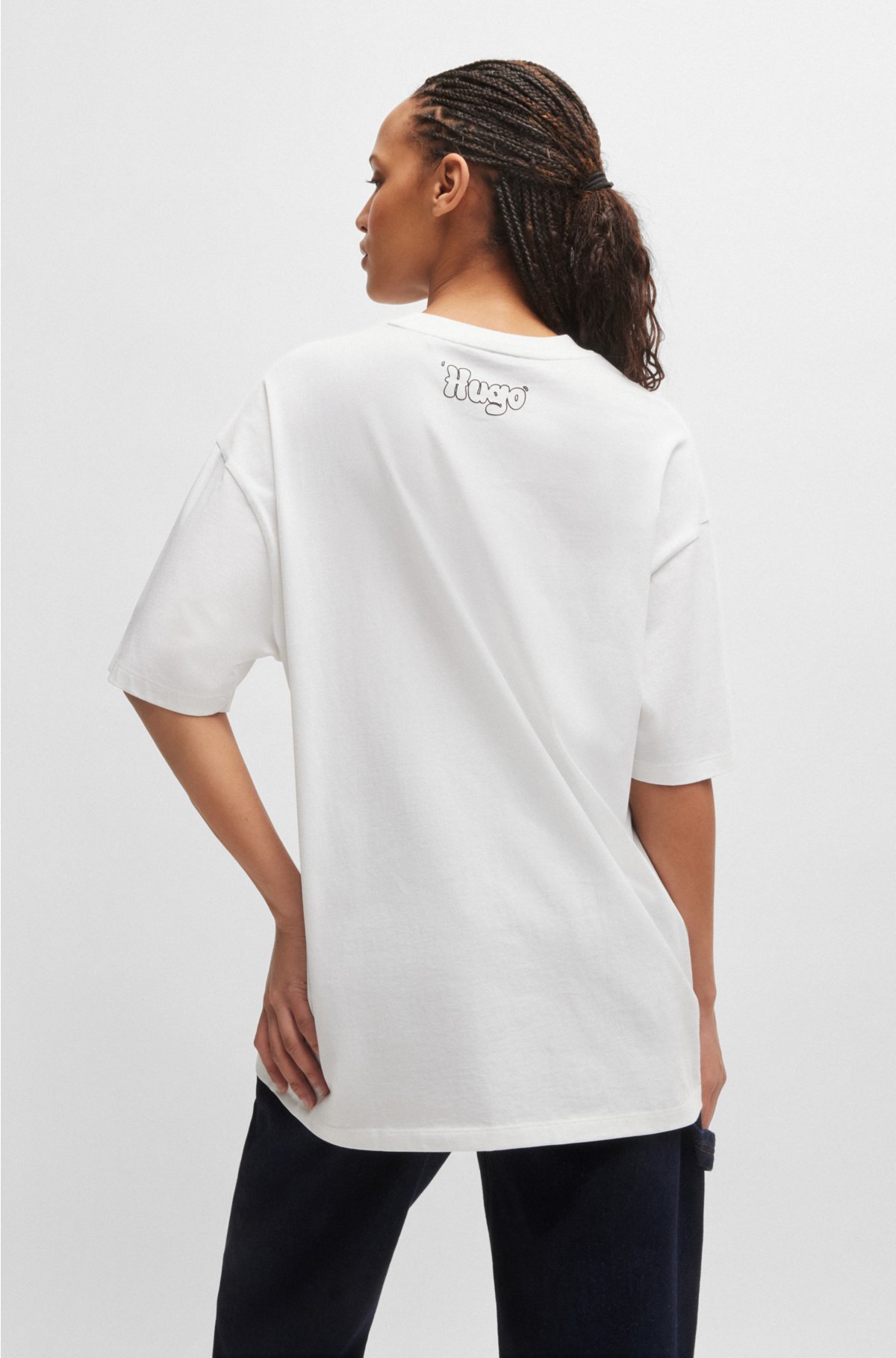 Cotton-jersey T-shirt with seasonal graphic print, White