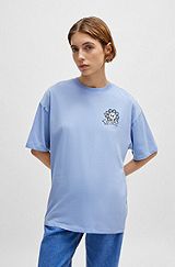 Cotton-jersey T-shirt with seasonal graphic print, Light Blue