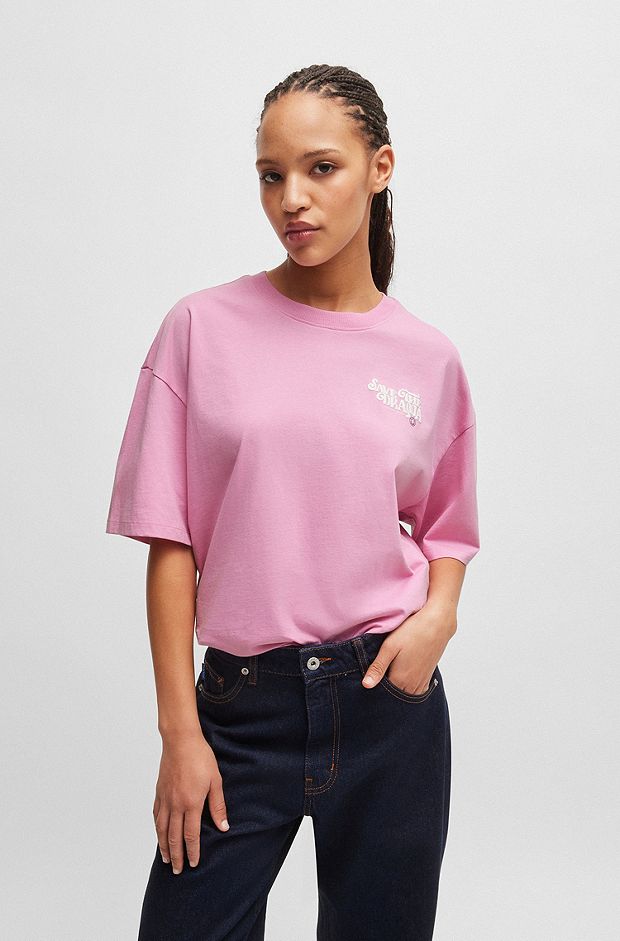 Cotton-jersey T-shirt with seasonal graphic print, light pink