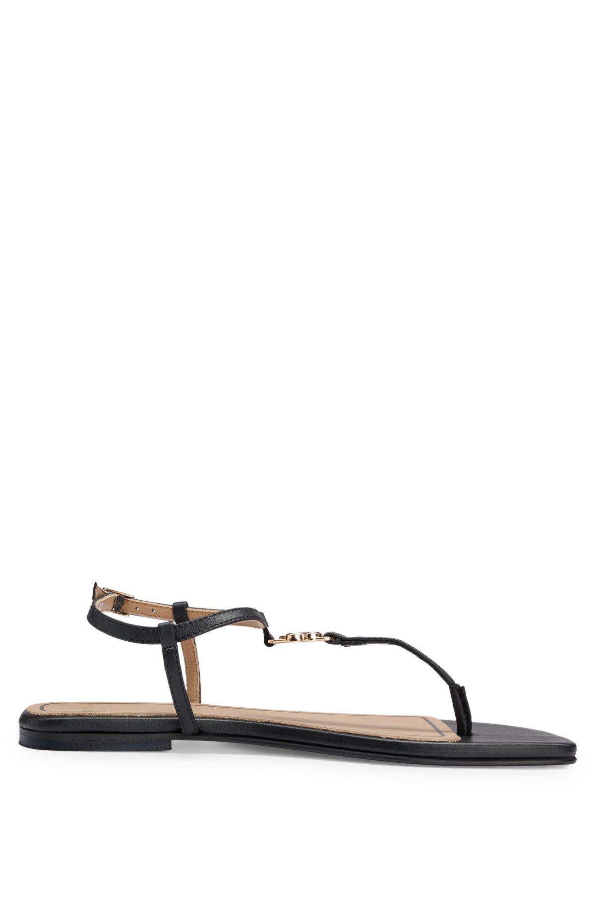 Leather sandals with toe-post detail, Black