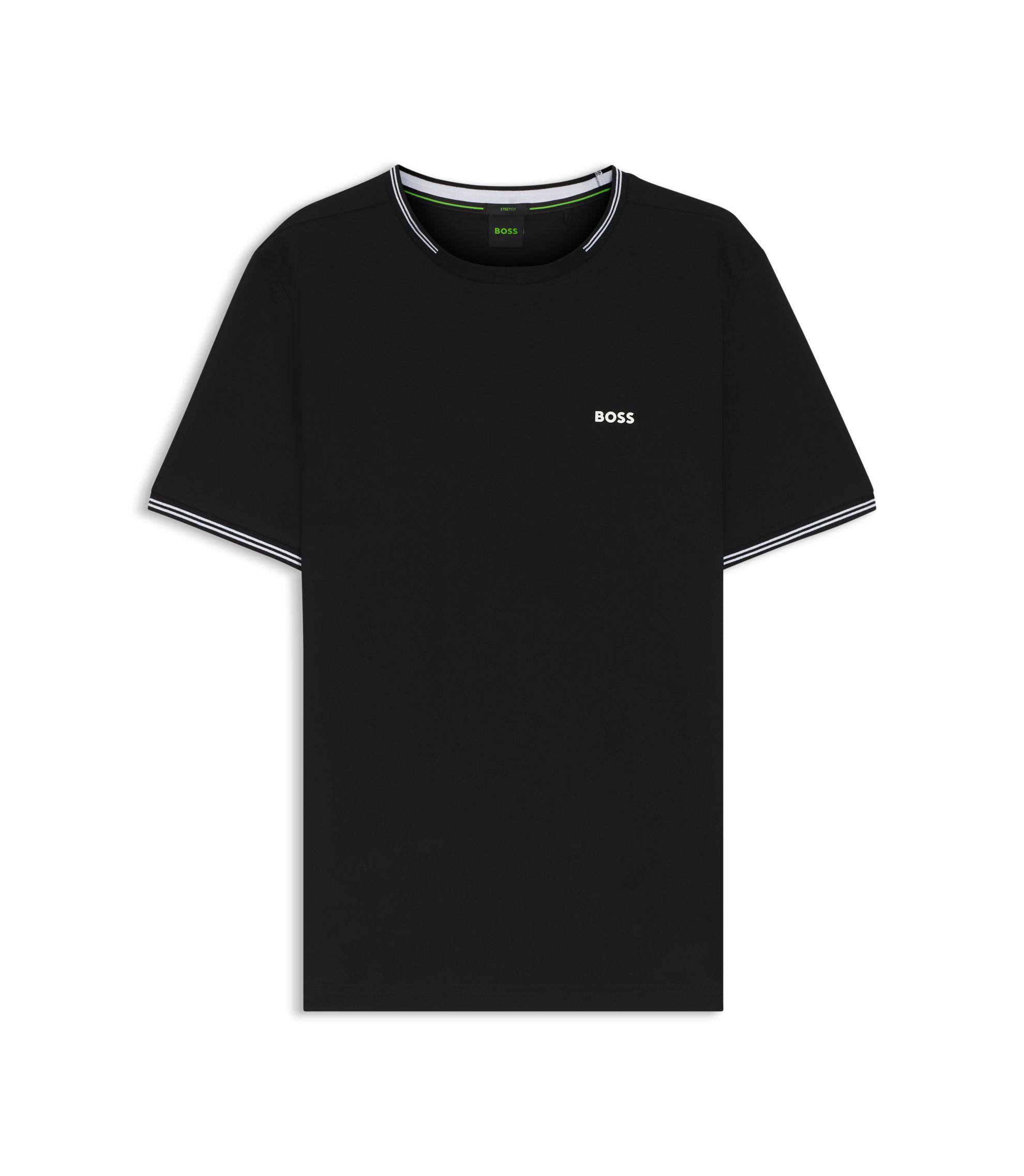 BOSS - Stretch-cotton T-shirt with stripes and logo - Black