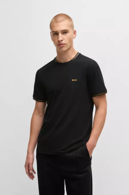 Stretch-cotton T-shirt with stripes and logo