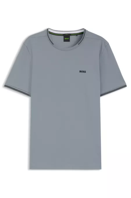 Stretch-cotton T-shirt with stripes and logo
