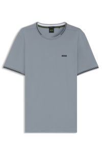 Stretch-cotton T-shirt with stripes and logo, Grey
