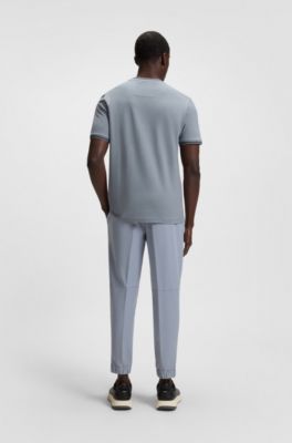 Stretch-cotton T-shirt with stripes and logo, Grey