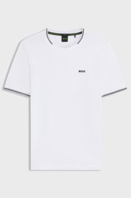 Stretch-cotton T-shirt with stripes and logo, White