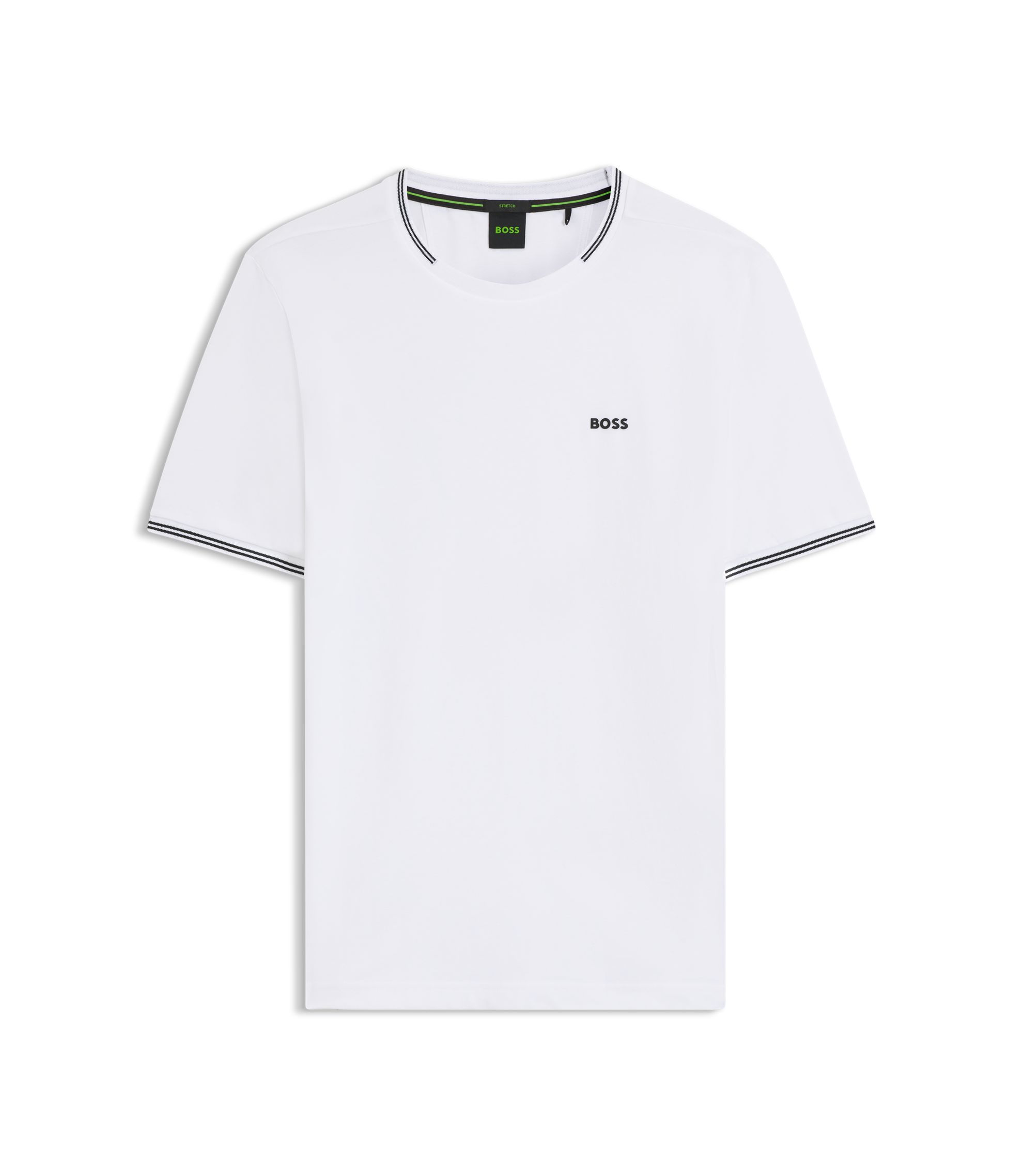 BOSS - Stretch-cotton T-shirt with stripes and logo - White