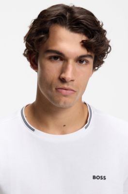 T-Shirt aus Stretch-Baumwolle mit Streifen und Logo, Wei&szlig;