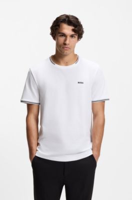 T-Shirt aus Stretch-Baumwolle mit Streifen und Logo, Wei&szlig;