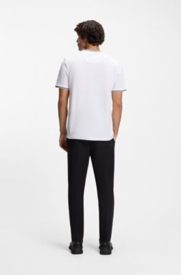 T-shirt de algod&atilde;o el&aacute;stico com riscas e log&oacute;tipo, White