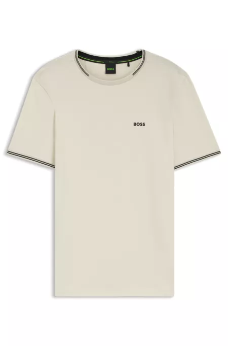 Stretch-cotton T-shirt with stripes and logo