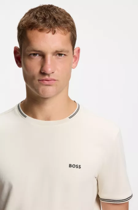 Stretch-cotton T-shirt with stripes and logo