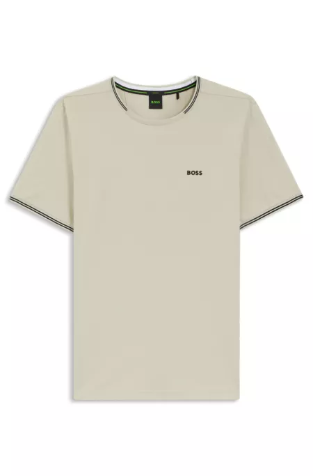 Stretch-cotton T-shirt with stripes and logo
