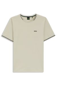 Stretch-cotton T-shirt with stripes and logo, Light Beige