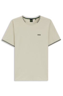 Boss Uomo Beige Chiaro T-Shirt In Piqué Di Cotone