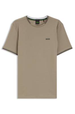 Stretch-cotton T-shirt with stripes and logo 1