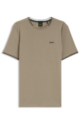 Boss Uomo Beige T-Shirt In Piqué Di Cotone