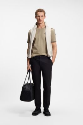Cotton-piqu&eacute; T-shirt with striped jacquard trims, Beige