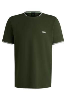BOSS - Stretch-cotton T-shirt with stripes and logo - Green