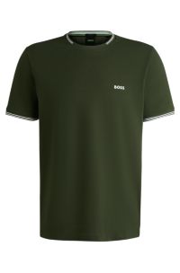 Stretch-cotton T-shirt with stripes and logo, Green