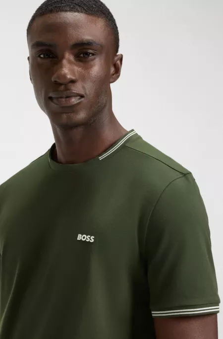 Stretch-cotton T-shirt with stripes and logo