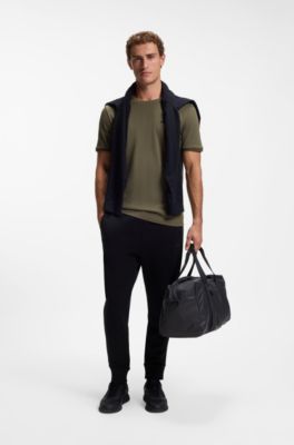 Cotton-piqu&eacute; T-shirt with striped jacquard trims, Olive