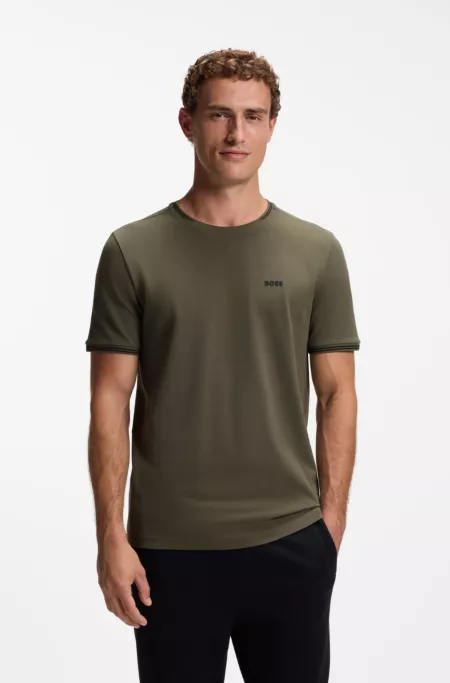 T-shirt en coton stretch avec rayures et logo