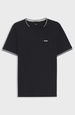 T-Shirt aus Stretch-Baumwolle mit Streifen und Logo, Dunkelblau