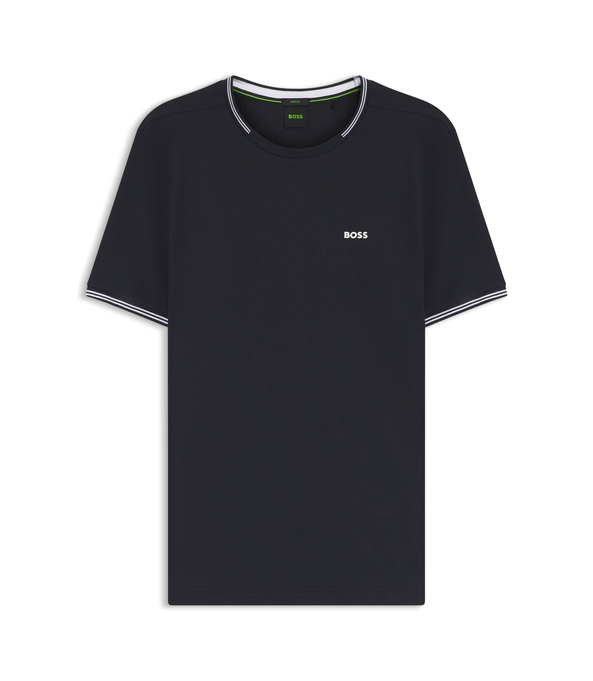 BOSS - ストレッチコットン Tシャツ ライン＆ロゴ - ダークブルー