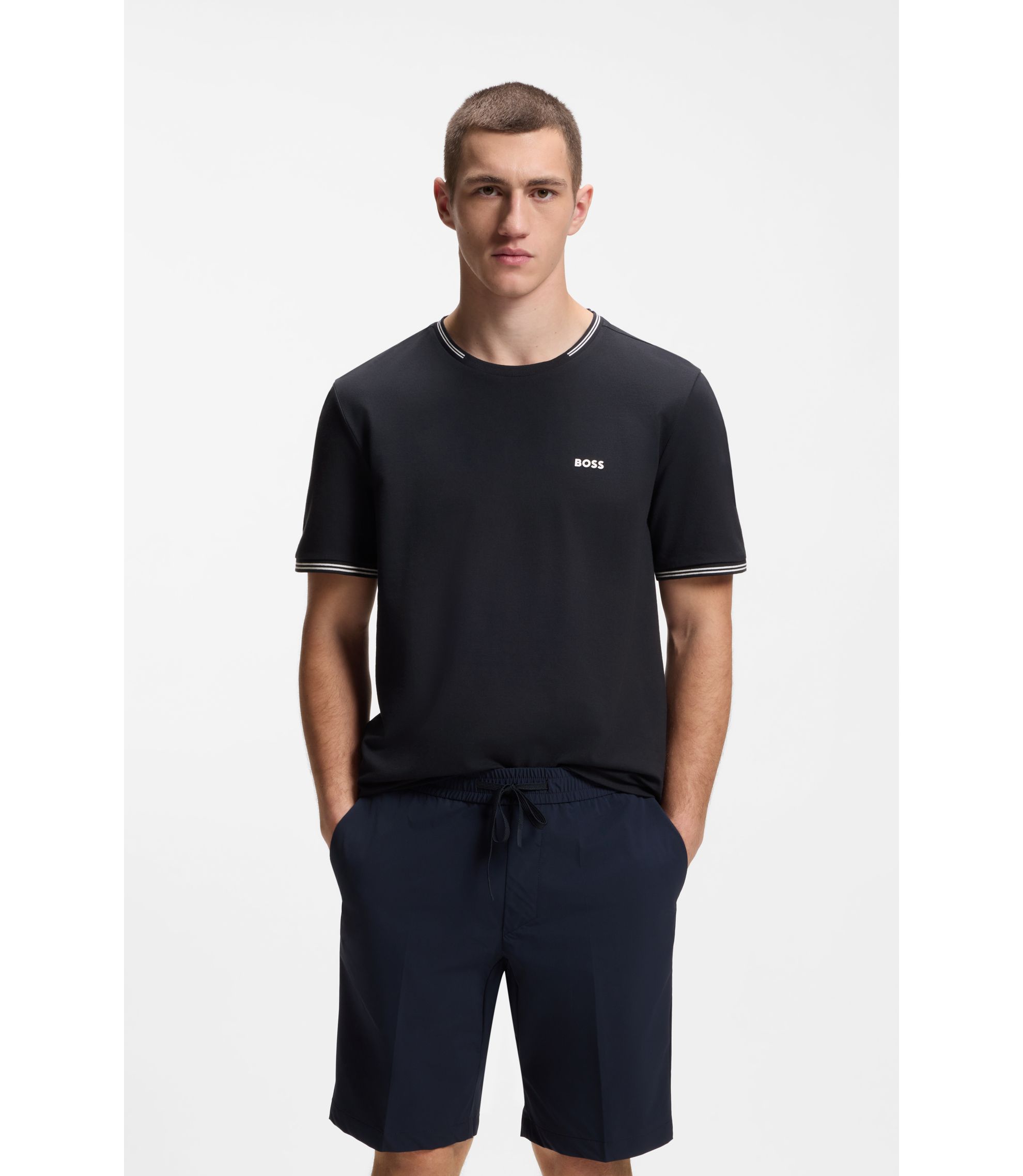 T-Shirt aus Stretch-Baumwolle mit Streifen und Logo