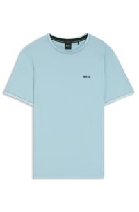 Stretch-cotton T-shirt with stripes and logo, Light Blue