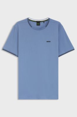 Cotton-piqu&eacute; T-shirt with striped jacquard trims, Light Blue