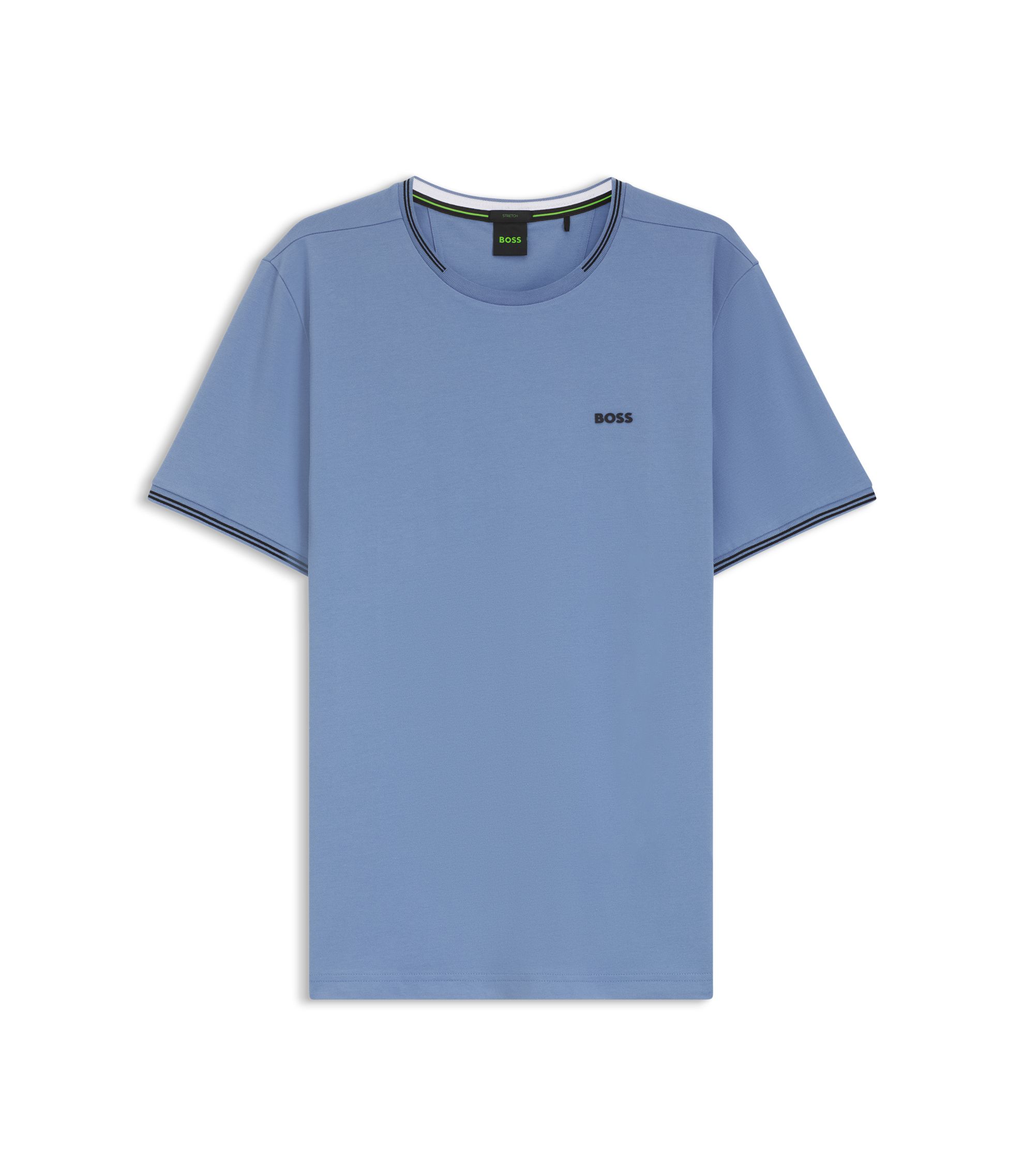 BOSS - ストレッチコットン Tシャツ ライン＆ロゴ - ライトブルー