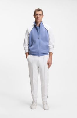 Cotton-piqu&eacute; T-shirt with striped jacquard trims, Light Blue