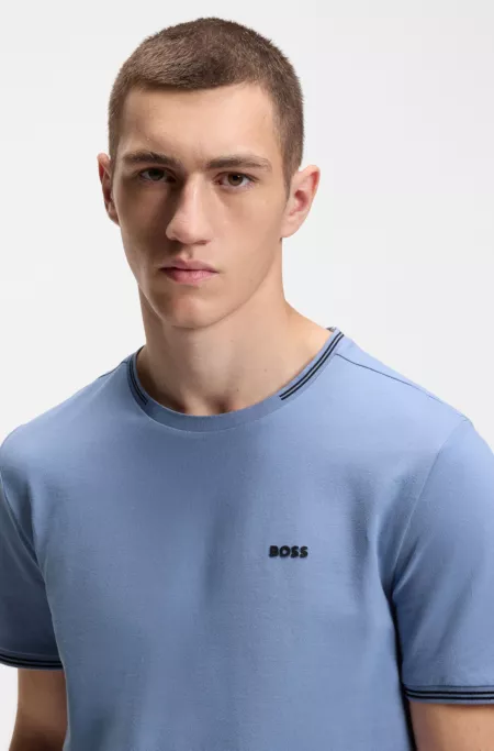 Stretch-cotton T-shirt with stripes and logo