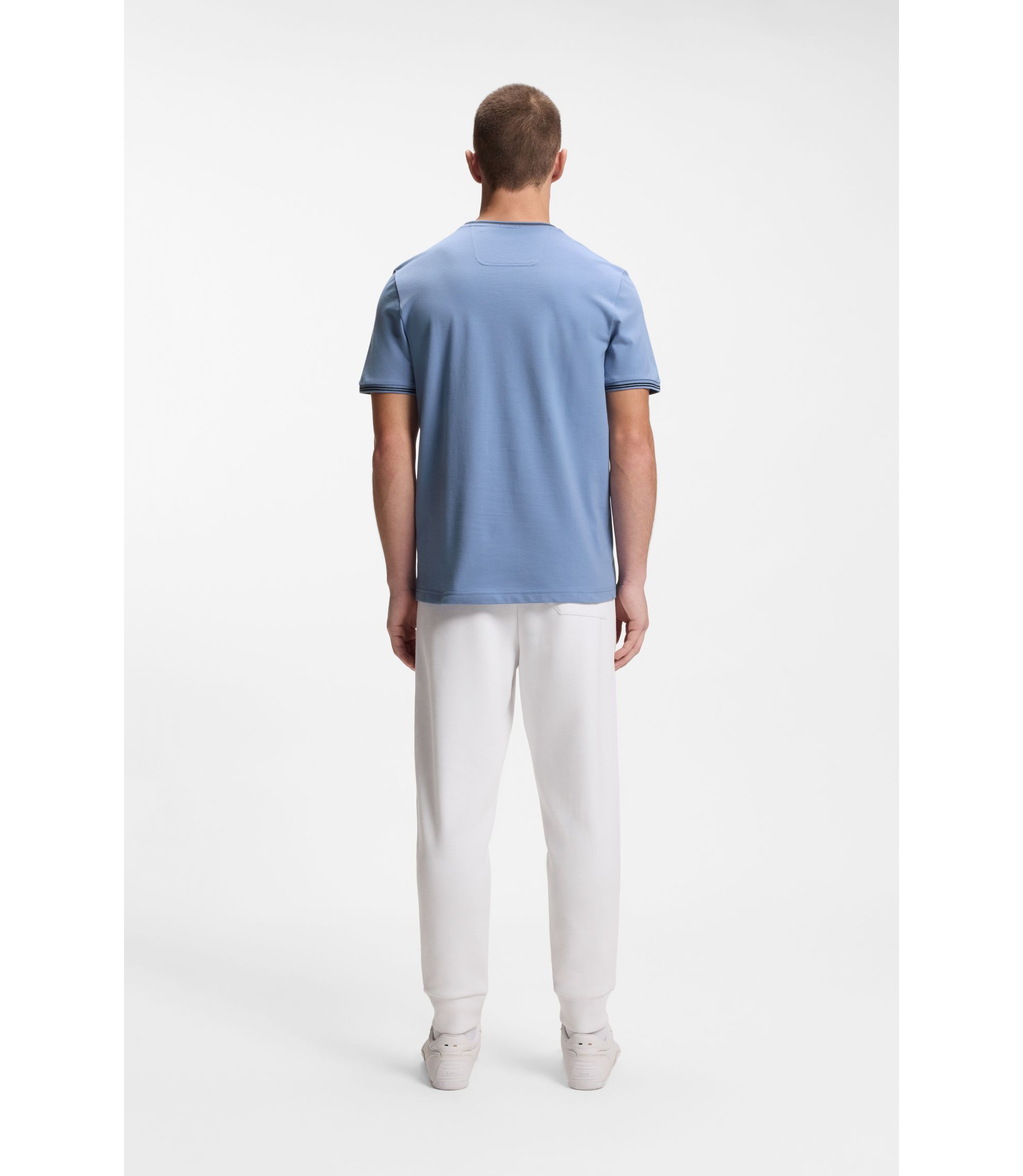 BOSS - ストレッチコットン Tシャツ ライン＆ロゴ - ライトブルー