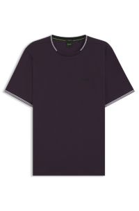 Stretch-cotton T-shirt with stripes and logo, Dark Purple