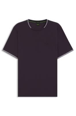 Stretch-cotton T-shirt with stripes and logo 1