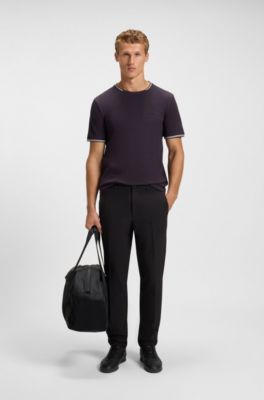 Stretch-cotton T-shirt with stripes and logo, Dark Purple