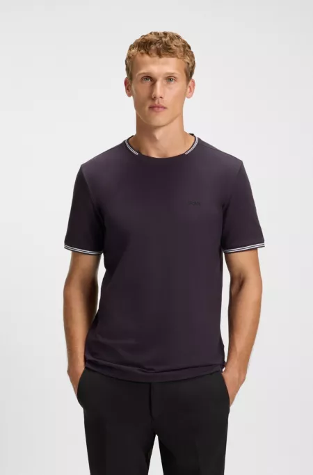 T-shirt en coton stretch avec rayures et logo