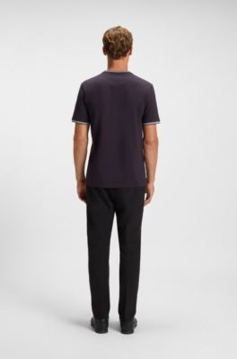 T-shirt i bomullsstretch med r&auml;nder och logga , M&ouml;rklila