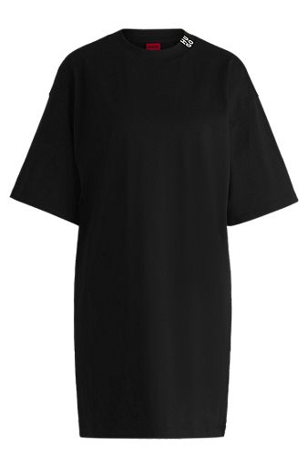 Cotton-jersey T-shirt dress with stacked logo, Black