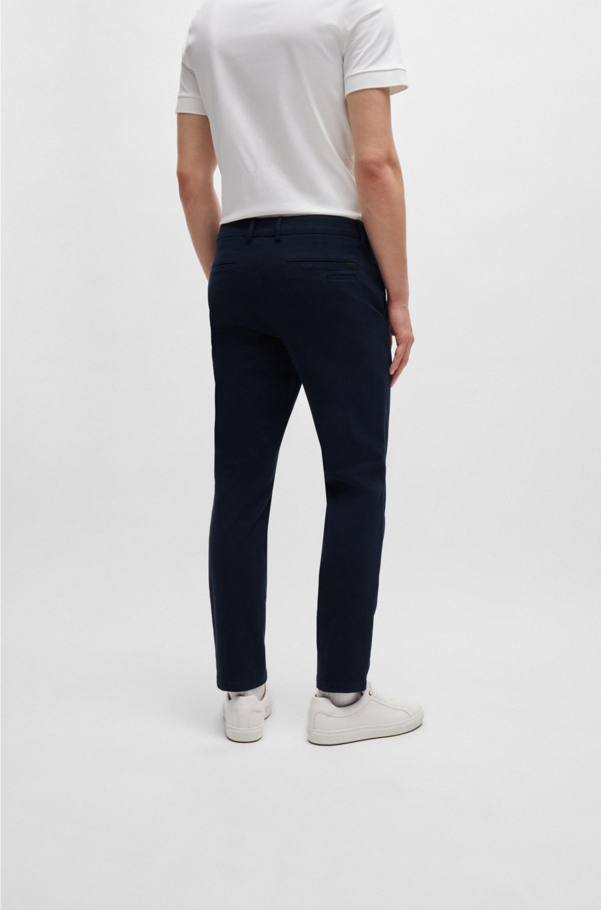 Slim-fit trousers in a structured cotton blend, Dark Blue