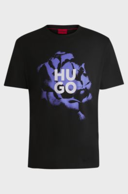 Cotton-jersey T-shirt with artwork and logo, Black