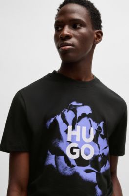 Cotton-jersey T-shirt with artwork and logo, Black
