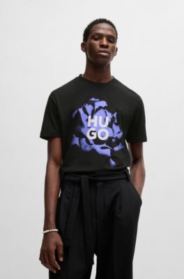 Cotton-jersey T-shirt with artwork and logo, Black
